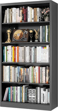 66" Tall Metal Bookcase, 5 Shelf Black Bookcase with Adjustable Shelves, Large Bookshelves and Bookcases, Modern Book Shelf Storage Organizer for Living Room, Home Office, Library (Black)