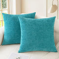 CaliTime Throw Pillow Covers Decorative 18 X 18 Inches Pack of 2 Cozy Chenille Cushion Cases for Couch Sofa Bed Living Room Home Lake Blue