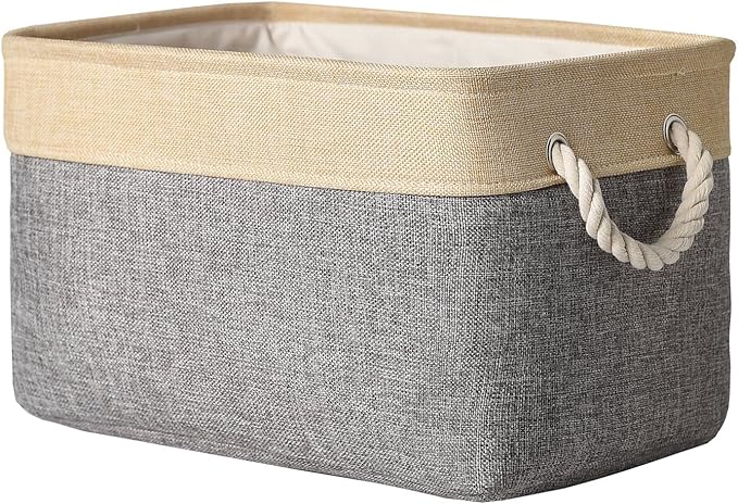 TheWarmHome Storage Basket - 15.7L×11.8W×8.3H 1 Pack Large Baskets for Organizing Shelves, Storage Bins for Clothes Book Shelf Home Fabric Storage Cubes (Gold and Grey)