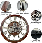 The B-Style Large Wall Clock 24 inch Moving Gear Wall Clock Oversized Vintage Farmhouse Wall Clocks for Living Room Decor Rustic Industrial Wood Clock (Black walunt Wood and Bronze)