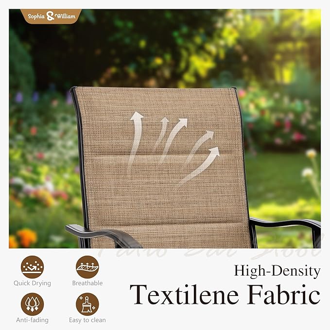 Sophia & William Outdoor Bar Set, Patio Bar Table and Chairs Set, Bar Height Patio Set - 4 x Swivel Bar Chairs(Brown-Padded), 1 x Rectangular Bar Table