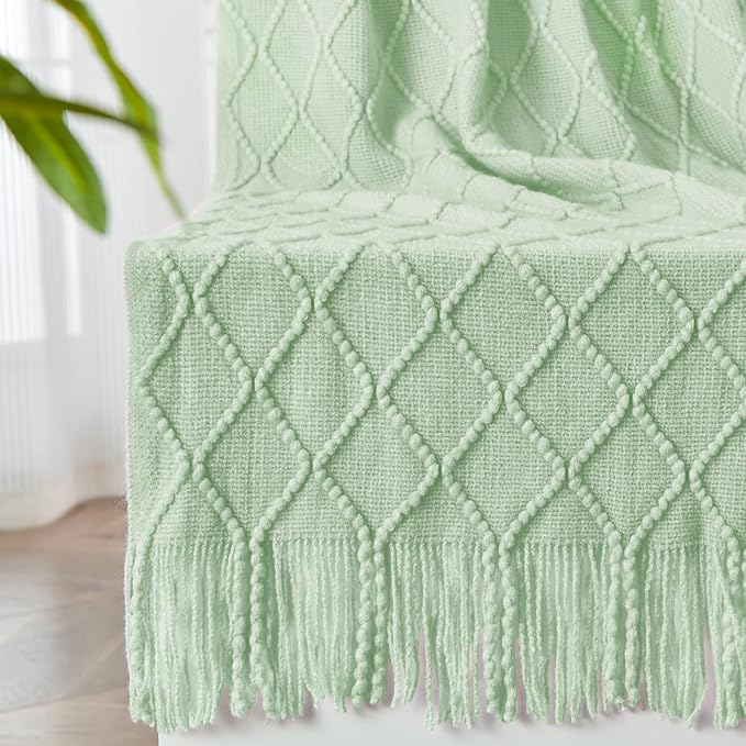 inhand Knitted Throw Blanket for Couch and Bed, Soft Living Room Home Decor Knitted Blanket with Tassel, Outdoor Lightweight Breathable Summer Blanket, Farmhouse Warm Woven Decorative, 50"x60"