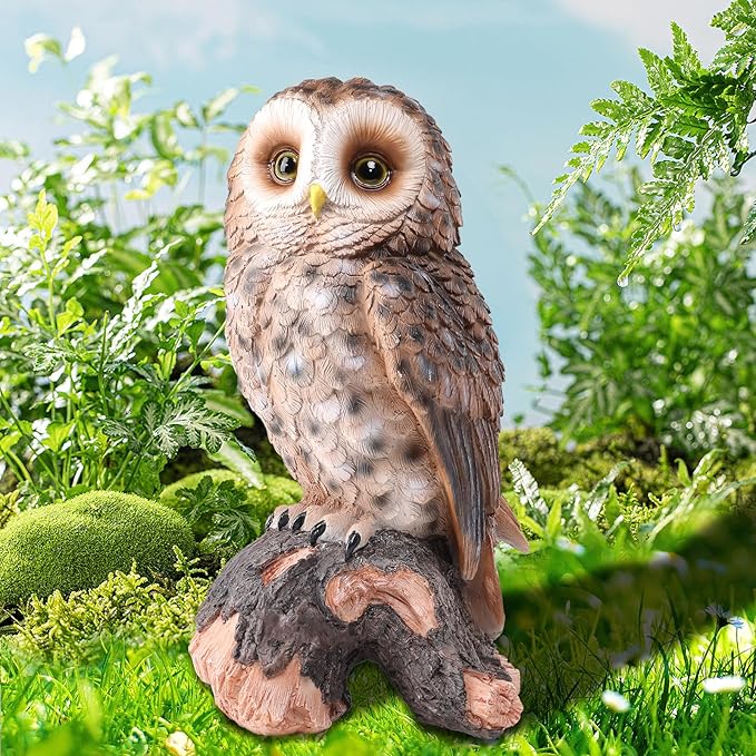 WONDER GARDEN Owl Statue Decor, Outdoor Resin Owl Figurine Sculpture for Home Porch Patio Lawn Yard Decorations or Housewarming Gifts