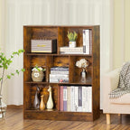 LEYAOYAO 7 Cube Bookshelf - Mid Century Modern Brown Rustic Wood Storage