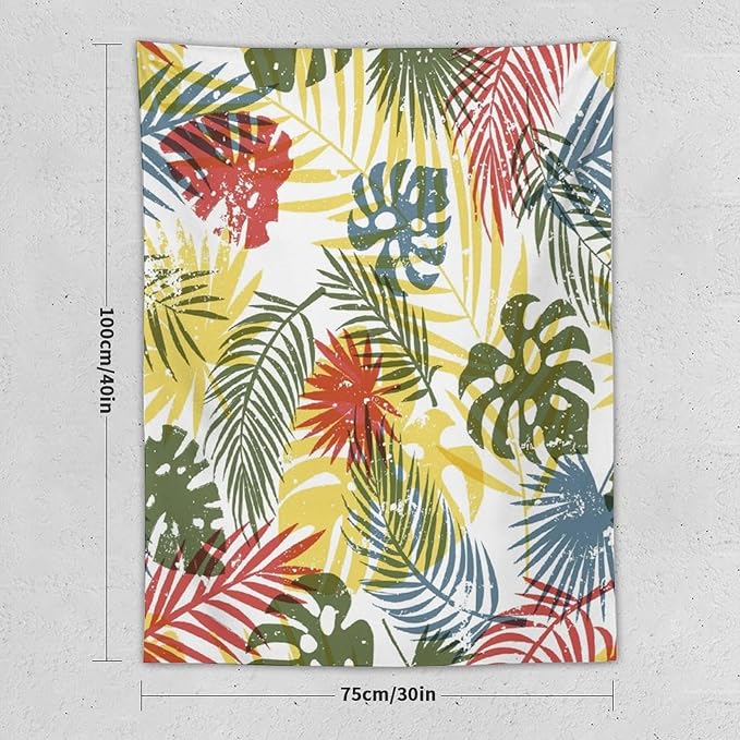 ICMOLYYENLO Boho Green Leaves Tapestry, Mid Century Abstract Tropical Palm Leaves Modern Minimalist Geometric Wall Hanging, Neutral Home Decor Art for Living Room Bedroom Dorm 30x40 Inch