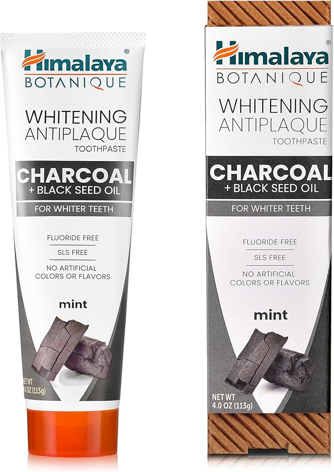 Himalaya Botanique Whitening Antiplaque Toothpaste with Charcoal and Black Seed Oil for Whiter Teeth, 4 oz…