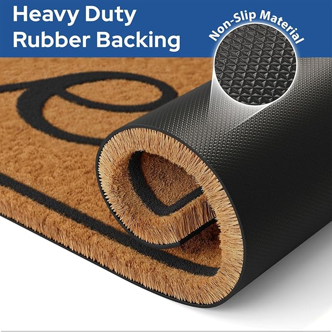 Barnyard Designs Natural Coco Coir Heavy Duty Backing Doormat - Large Cute Non-Slip Front Door Welcome Mat for Outside Entrance or Porch Entry, Brown (24x36, Hello)