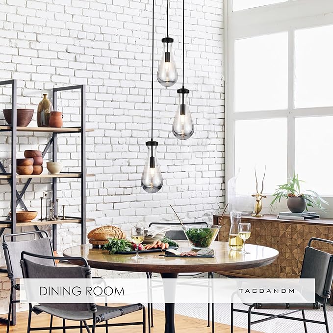 3-Light Raindrop Pendant Light Fixtures, Black Glass Pendant Lighting, Teardrops Modern Hanging Light for Entryway Foyer Kitchen Island Dining Living Room Hallway