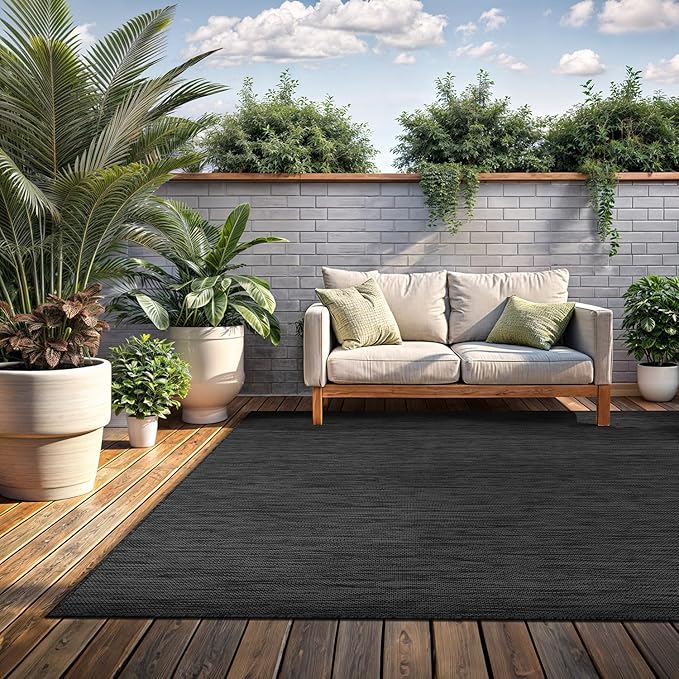 Washable Indoor Outdoor Rug 8x10 Weather Resistant Area Rugs Modern Solid for Porch Deck Balcony Backyard Patio Outside Carpet (8 X 10 Dark Grey)