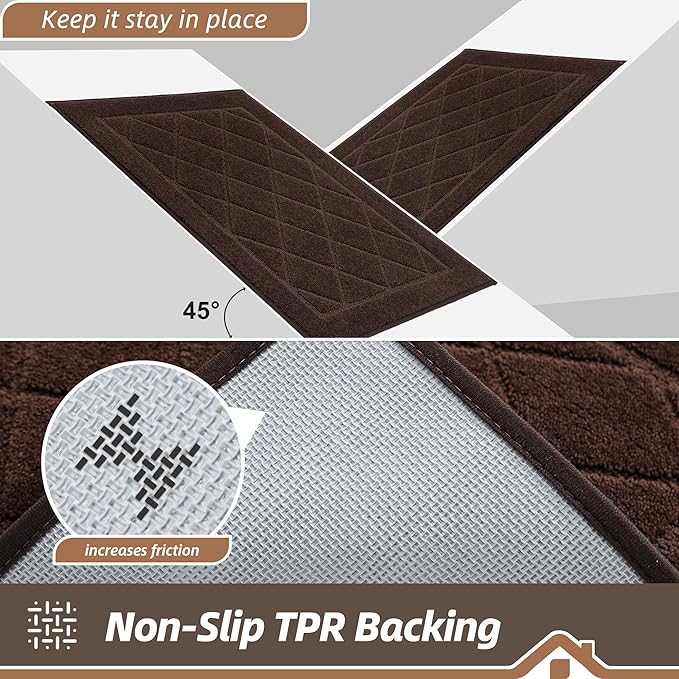 BEQHAUSE Dirt Trapper Door Mat 24" x 60", Doormat Non-Slip Entryway Rugs Washable, Dog Door Mat Stain Resistant and Absorbent Welcome Floor Mat for Front Back Door, Muddy Wet Shoes & Paws, Brown