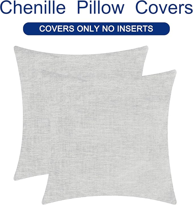 CaliTime Throw Pillow Covers Decorative 26 X 26 Inches Pack of 2 Cozy Chenille Cushion Cases for Couch Sofa Bed Living Room Home Moonbeam Gray