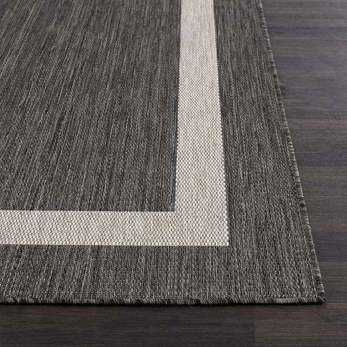 CAMILSON Outdoor Rug 10x14, Large Modern Outside Rugs for Patios Porches Waterproof Durable Washable Non-Shedding, Easy-to-Clean Indoor Outdoor Area Carpet (10 x 14, Bordered - Dark Gray/Light Gray)