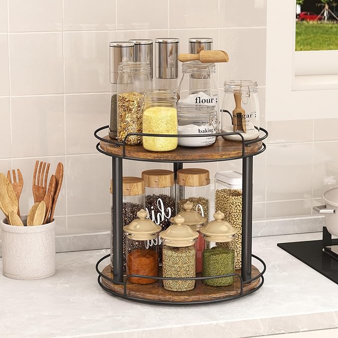 LAMU 10.2'' Wood Lazy Susan Turntable Organizer for Cabinet, 3 Tier Lazy Susan Spice Rack Organizer for Kitchen, Table Top, Countertop, Pantry, Bathroom