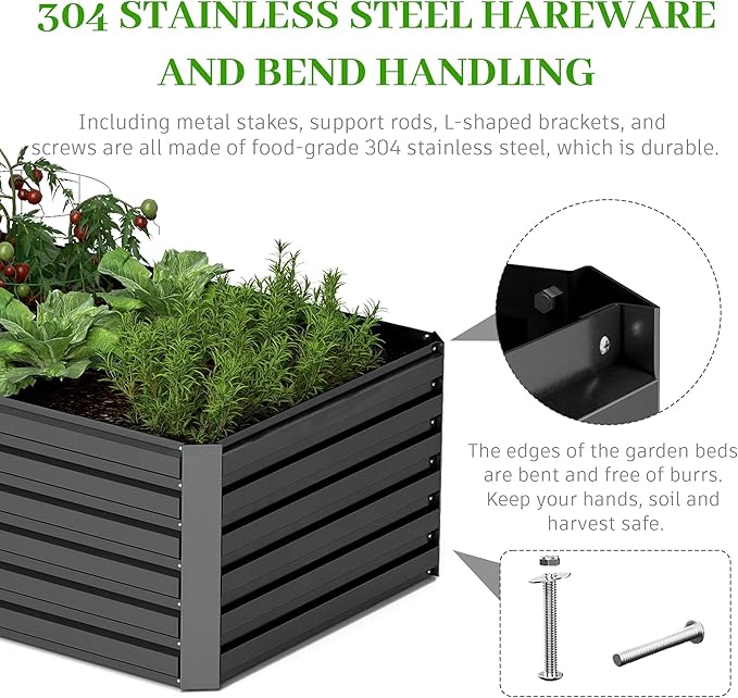 8x4x2 ft Raised Garden Bed, Large Metal Planter Raised Beds, Planters for Outdoor Plants for Vegetables, Flowers, Herbs, Fruits, and Succulents.Black