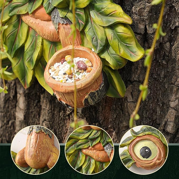 Tree Face Decor Outdoor,Whimsical Outdoor Art with Bird Feeder,Tree Hugger Bark Ghost Face Decoration Funny Yard Art,Garden Creative Decoration (12 INCH)