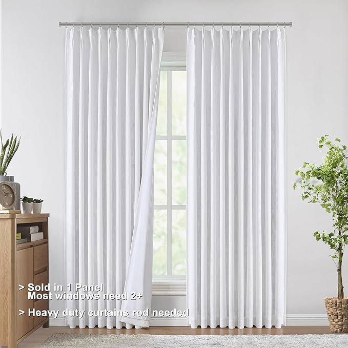 Vision Home White Pinch Pleated Full Blackout Curtains 60 inch Wide Thermal Insulated Window Panels 102 inch for Bedroom Living Room Darkening Pinch Pleat Drapes with Hooks Back Tab 60" Wx102 Lx1
