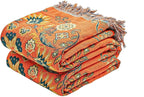 Boho Throw Blanket, 100% Cotton Ultra Soft Luxury Throw Rustic Quilt, 80"x90" Floral Printed Farmhouse Decor Bed Summer Blankets, All Season Rustic Reversible Bohemian Throw for Bed - Orange
