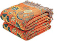 Boho Throw Blanket, 100% Cotton Ultra Soft Luxury Throw Rustic Quilt, 90"x98" Floral Printed Farmhouse Decor Bed Summer Blankets, All Season Rustic Reversible Bohemian Throw for Bed - Orange
