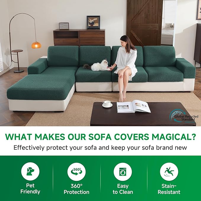 Couch Cushion Covers for Sectional Sofa, Stretch Soft Sofa Slipcovers Washable Wear-Resistant Universal Furniture Protector for Living Room(1 Piece Loveseat Cover, Green)