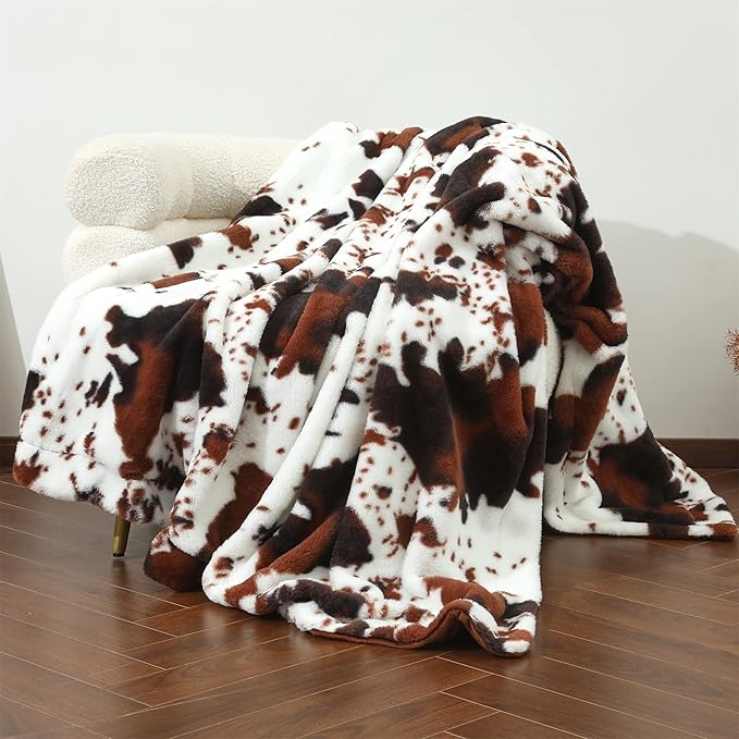 RYNGHIPY Lightweight Soft Cow Print Throw Blanket - Warm Coffee Throw for Baby Kids Girls Boys Adults (51''x63'')