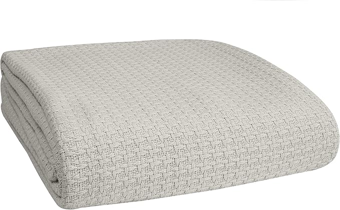 BELIZZI HOME 100% Cotton Bed Blanket, Breathable Bed Blanket King Size, Cotton Thermal Blankets King, Perfect for Layering Any Bed for All Season, Light Grey