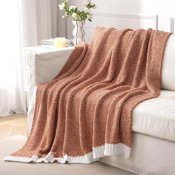 MIULEE Fall Burnt Orange Super Soft Throw Blanket for Couch, Cozy Fluffy Warm Throws Knit Blankets for Sofa, Bed, Chair, Living Room, Camping, Picnic, 50 x 60 inch