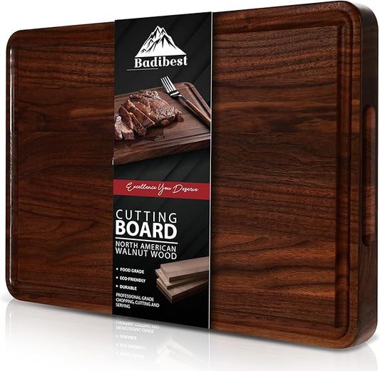 Handcrafted Walnut Wood Cutting Board 12x8, Non Toxic Kitchen Chopping Board with Juice Groove Charcuterie Serving Board, Eco & Knife Friendly Small Wooden Cutting Boards for Kitchen, Restaurant Use