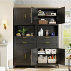 75” Tall Kitchen Pantry Storage Cabinet, Metal Storage Cabinet with 2 Drawers and Adjustable Shelves, Kitchen Pantry Cupboard, Freestanding Cupboard for Bathroom, Living Room(Black)