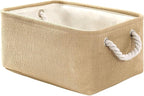 TheWarmHome Decorative Basket Rectangular Fabric Storage Bin Organizer Basket with Handles for Clothes Storage (Beige, Medium-1Pack,13.8L*9.8W*6.7H)
