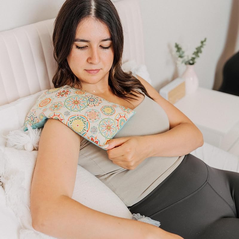 Large Microwave Heating Pad with Flax Seed, Scented or Unscented, Good For Back Pain or Cramps, Moist Heat Therapy or Ice Pack, Microwavable Bean Bag, 6" x 12" (Flannel Floral, Chamomile)