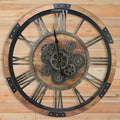 DORBOKER 30'' Large Wall Clock Real Moving Gears Oversized Industrial Solid Wood Rusic Farmhouse Clocks for Living Room Wall Decor Home Office, 30 inch 76cm, Brown and Vintage Bronze