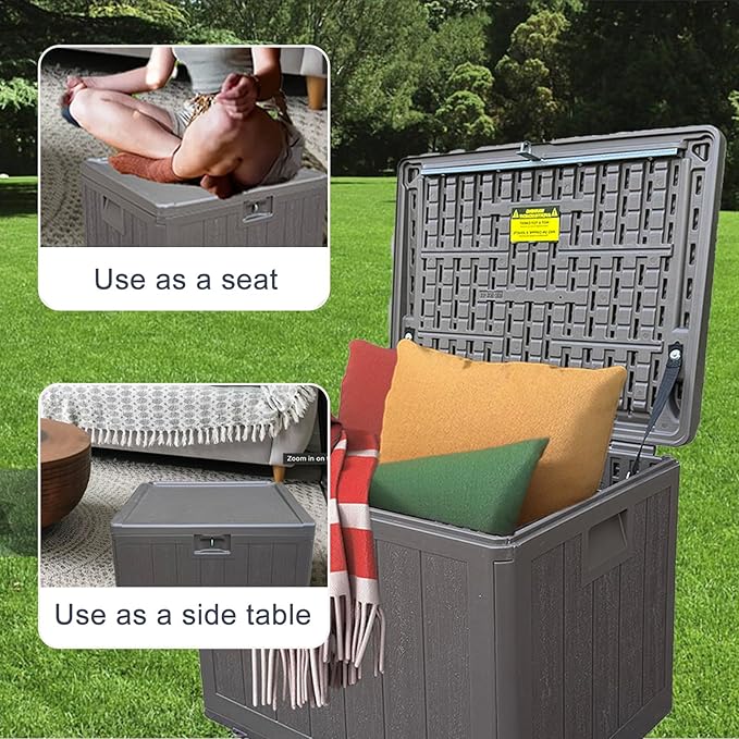 33 Gallon Small Storage Box with Lid,Waterproof Indoor Outdoor Storage Container for Package Delivery,Patio Cushions, Gardening Tools, Pool Accessories, Lockable Resin Deck Box with handle