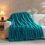 Lotus Karen Faux Fur Throw Blanket Teal - Big Bubble Rabbit Fluff Blanket for Couch Bed Sofa,Softest Fluffy Fuzzy Cozy Blanket,Thick Furry Plush Shaggy Warm Blankets for Women,60x80 Inches
