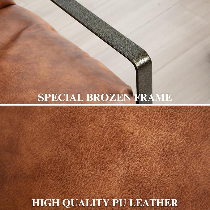 DUOMAY Mid-Century Accent Chairs Set of 2, Comfy PU Leather Leisure Chairs Lazy Chairs with Brozen Metal Leg for Living Room Bedroom Office Apartment, Brown
