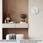 Driini Staircase Modern Wall Clock - Unique 10.5 in. Frameless Concrete Design - Contemporary, Minimalist Decor; No Numbers - Silent Battery Operated Clocks with Decorative Wooden Hands; White