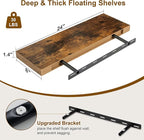 Floating Shelves, 8 Inch Deep Floating Shelves, 24"W x 8"D Wall Shelves Set of 2, Rustic Wood Floating Shelf for Home Decor, Deep Storage Shelves for Kitchen, Bedroom, Living Room, Rustic Brown