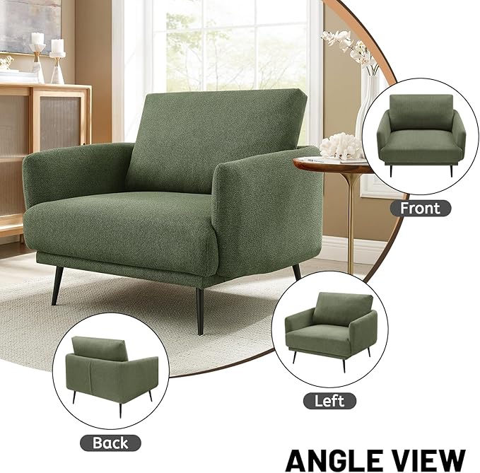 Oversized Accent Chair Set of 2 for Living Room Chairs Reading Arm Chair Comfy Modern Single Sofa Side Chairs with Metal Legs & Soft Cushion for Bedroom, Balcony,Waiting Room (Polyester, Moss Green)