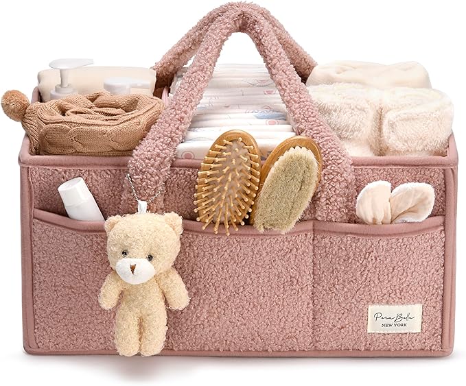 PeraBella Baby Diaper Caddy Organizer with Handle, Boy & Girl Shower Gift Basket, Portable Diaper Storage Basket Bin for Wipes, Newborn Baby Essentials Registry Search Must Haves, Car Caddy Organizer