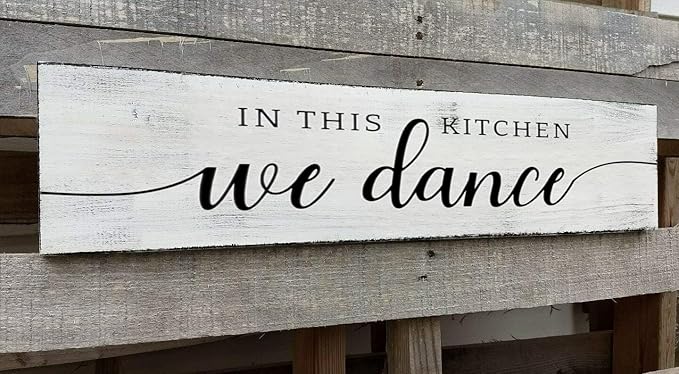 in This Kitchen We Dance Sign, Rustic Farmhouse Wood Wall Hanging Kitchen Plaque Decorations, Kitchen Sign Decor for Dinning Room (Dance) 4x16 Inch
