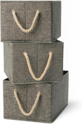 Amazon Basics Foldable Storage Bins with Rope Handles, Charcoal, Large, Pack of 3
