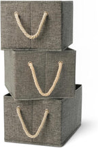 Amazon Basics Foldable Storage Bins with Rope Handles, Charcoal, Large, Pack of 3