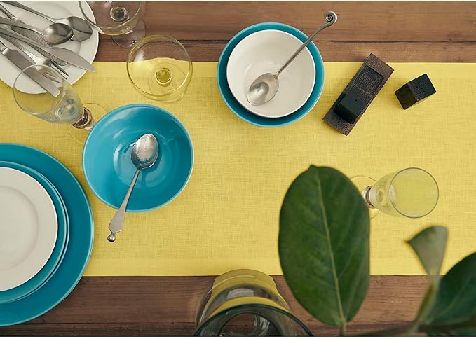 Solino Home Linen Table Runner 72 Inches Long - 100% Pure Linen Sunshine Yellow Dining Table Runner 14 x 72 Inch - Fete