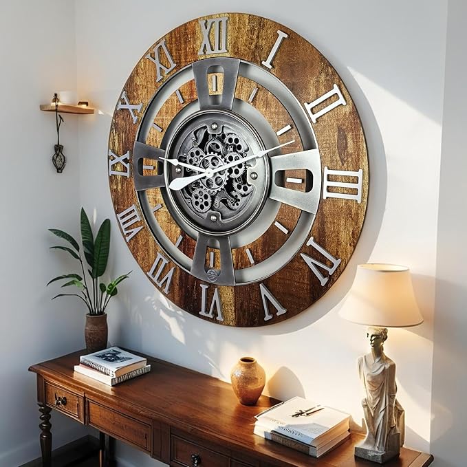 The Gears Clock Real Moving Gear Wall Clock England Line (Vintage Brown, 24 inches (60 cm))