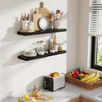 30 Inch Floating Shelves, 8 Inch Deep Floating Shelves for Wall, Hanging Shelf with Invisible Brackets, Deep Shelves for Bathroom, Bedroom, Living Room, Black, Set of 2