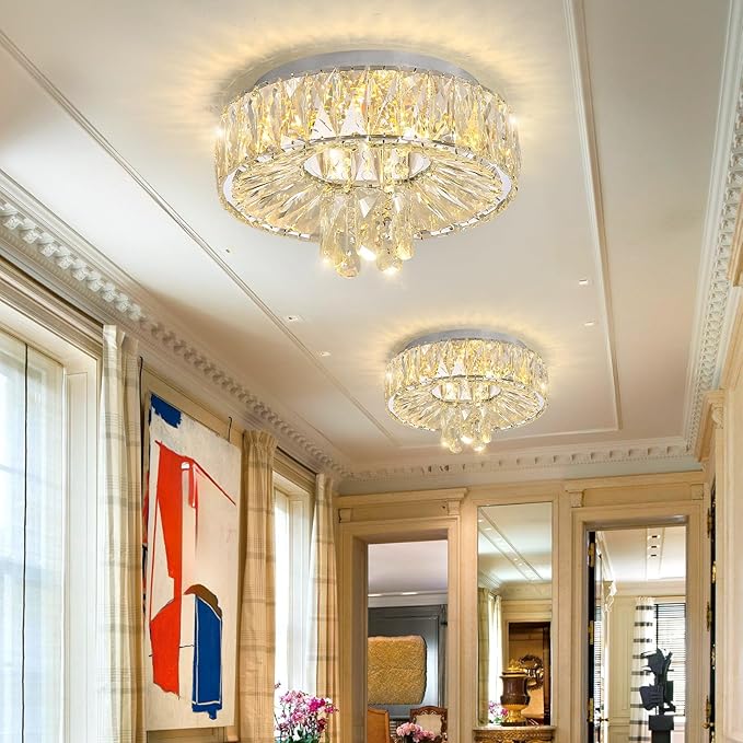 Mini Chandelier Modern Crystal Chandeliers for Hallway Light Fixture LED Flush Mount Ceiling Light Dimmable Lamp for Dining Room Living Room Bedroom