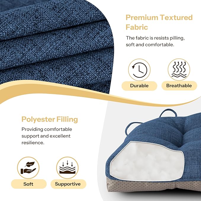 Non Slip Chair Cushions for Dining Chairs Set of 4 Kitchen Chair Cushions 18"x18"x3" Turfted Chair Pads Comfortable and Soft Seat Cushion with Ties, Royal Blue