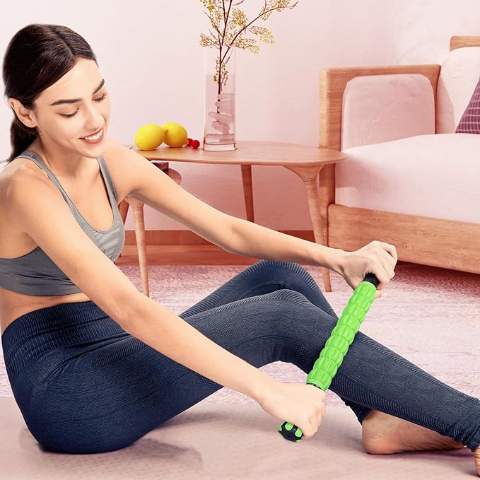 Yansyi Muscle Roller Stick for Athletes - Body Massage Roller Stick - Release Myofascial Trigger Points Reduce Muscle Soreness Tightness Leg Cramps & Back Pain for Physical Therapy & Recovery (Green)