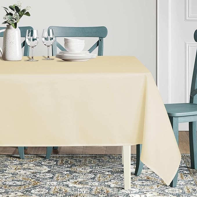 sancua Rectangle Tablecloth - 90 x 156 Inch - Water Resistant Spill Proof Washable Polyester Table Cloth, Decorative Fabric Table Cover for Dining Tables, Buffet Parties and Camping, Beige