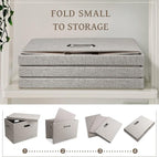 Medium 15" 21 Quart Collapsible Stackable Storage Bins with Lids, 3 Packs Beige Foldable Fabric Closet Boxes Heavy-duty Linen Cube Baskets Container for Bedroom Office (15 x 11 x 8)