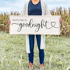 flowtorely Always Kiss Me Goodnight Wall Sign For Master Bedroom Above Bed Wall Decor 40''×15'' Large Rustic Solid Wood Frame For Farmhouse Couples Above bed Wall Art Decoration (White)
